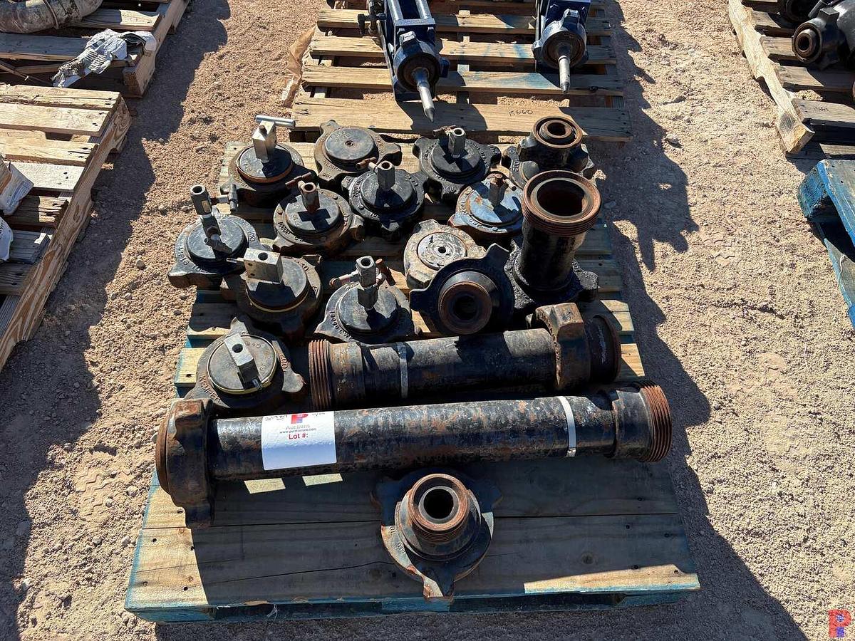 Used (3) PALLETS W/ CHOKE VALVES, HAMMER UNIONS, CHIKSANS, ETC