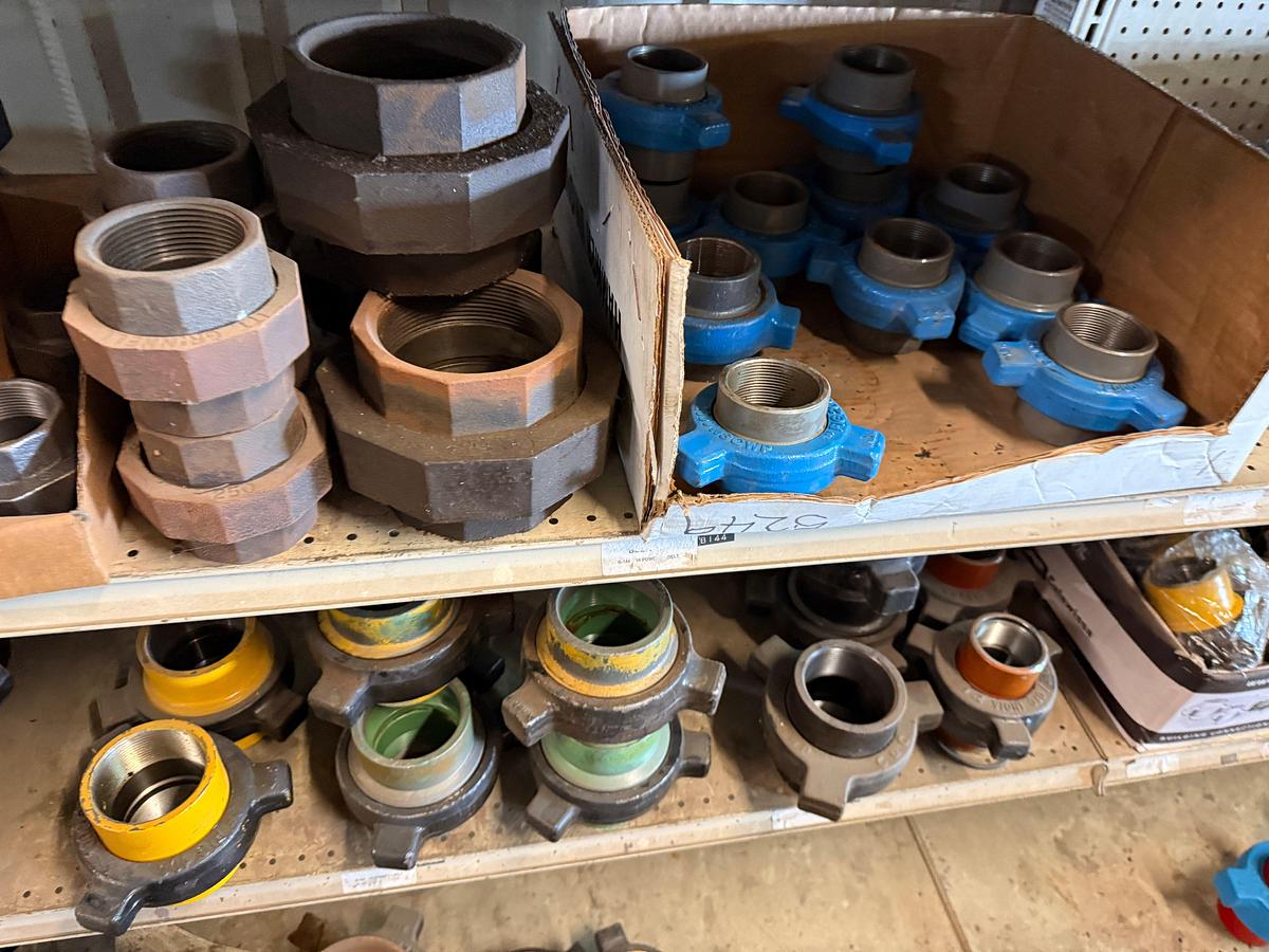 Used SECTION OF (25+) HEAVY WALL 2” THRU 9-5/8” 8RD STEEL SLIP JOINTS, (25+) FIG 100 & 200 PIPE UNIONS