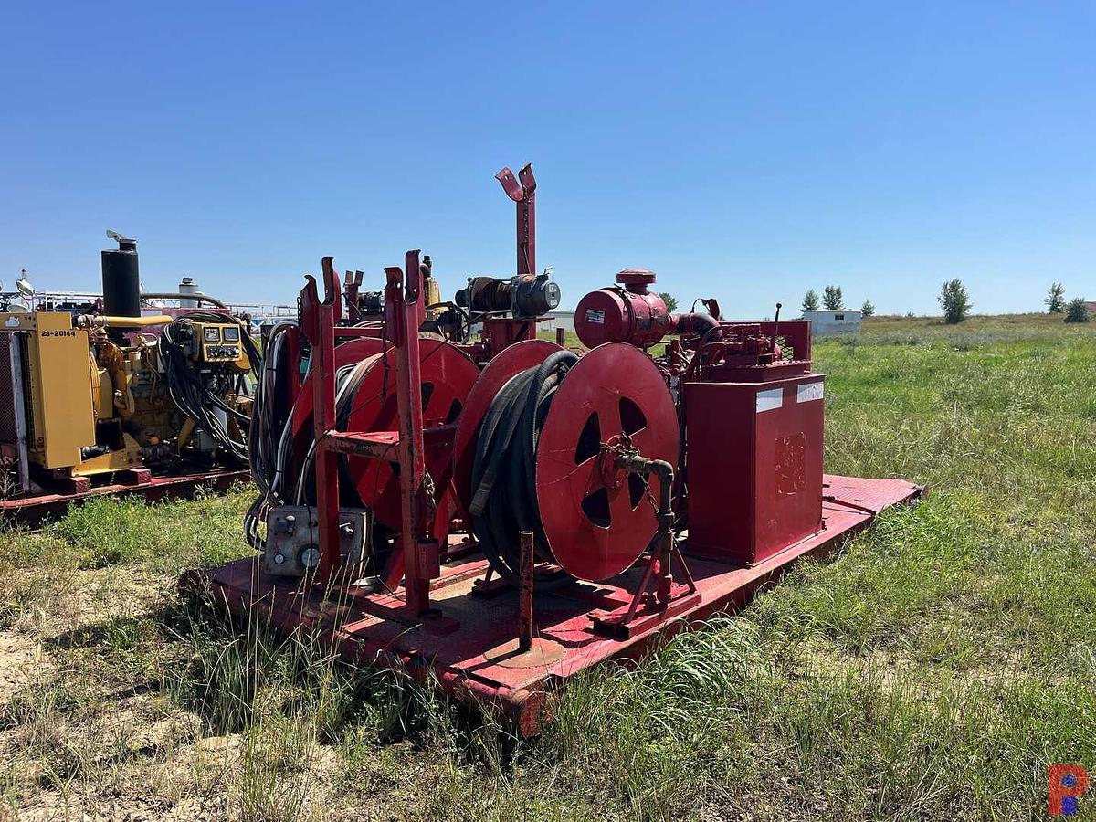 Used POWER SWIVEL SKID (NO SWIVEL) W/ DETROIT 4-71 DIESEL ENGINE, HOSES & REELS