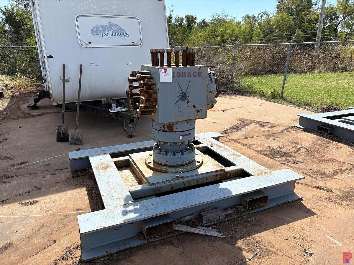Used 7’ X 6’ FRAC TREE TRANSPORT SKID W/ 7-1/16” FLUID CROSS & FORKLIFT POCKETS
