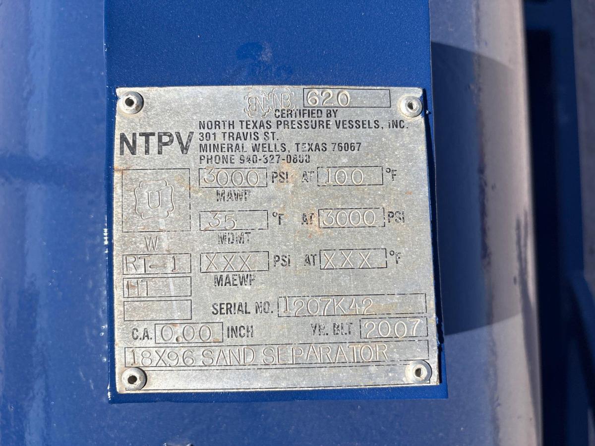 Used NTPV 18” x 96” 3,000PSI VERTICAL SAND SEPARATOR