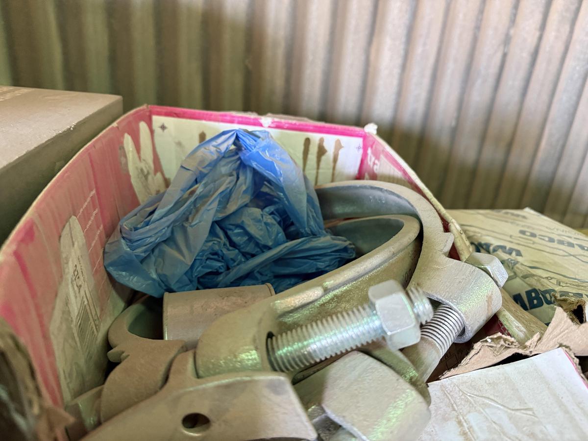 Used (2) 120”L X 24”W X 72”H 5-TIER METAL RACKS W/ TRUCK & ENGINE PARTS CONTENTS