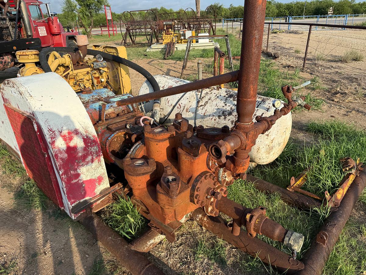 Used GARDNER DENVER FDFXXF 5X8 DUPLEX MUD PUMP P/B CATERPILLAR 3304PC TURBO, SKIDDED
