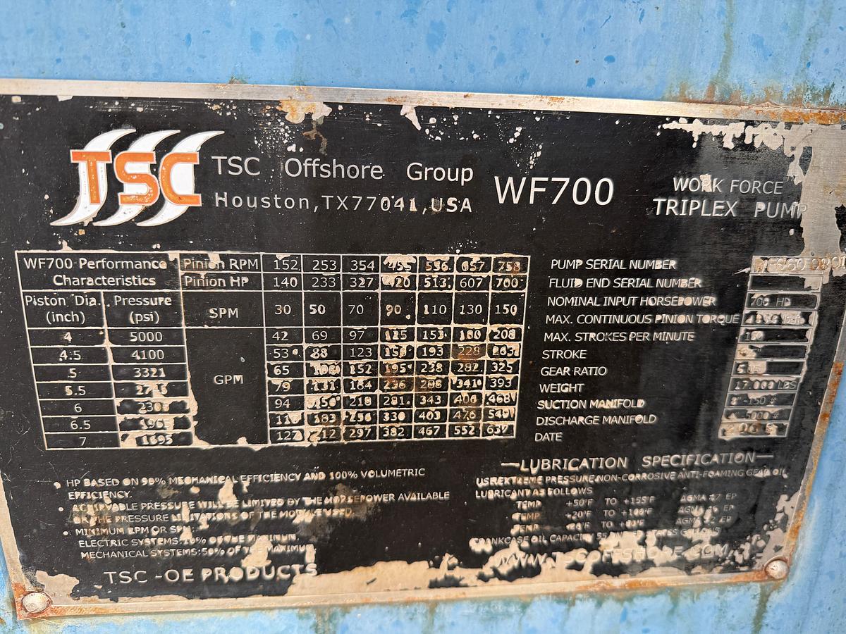Used 2009 TSC UNITIZED WF700 5K WP TRIPLEX PUMP W/ D79 DC-MOTOR