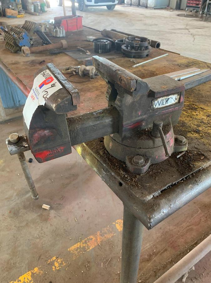 Used 8’ x 4’ x 3’ Shop Table w/ Wilton Vice