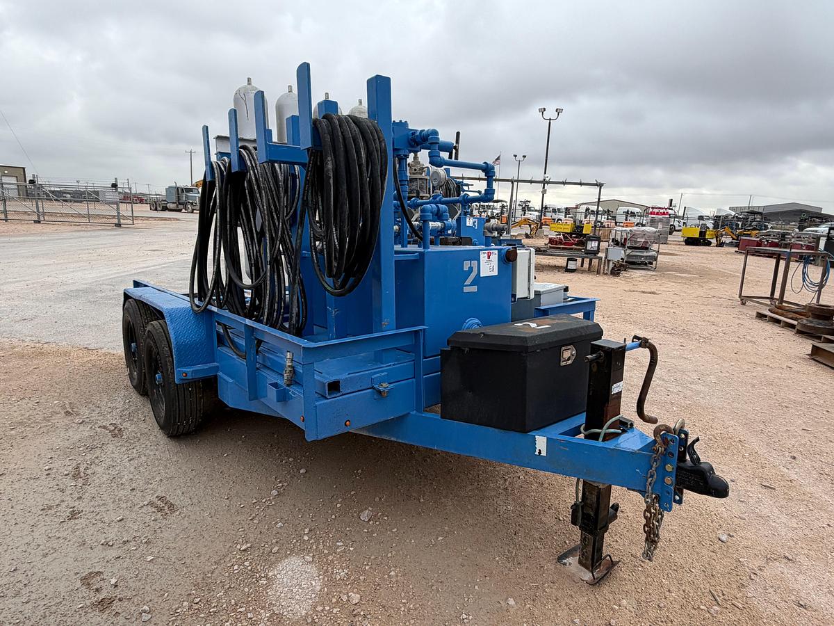 Used 3-station closing unit mtd on 12’ x 80” t/a bumper pull trailer