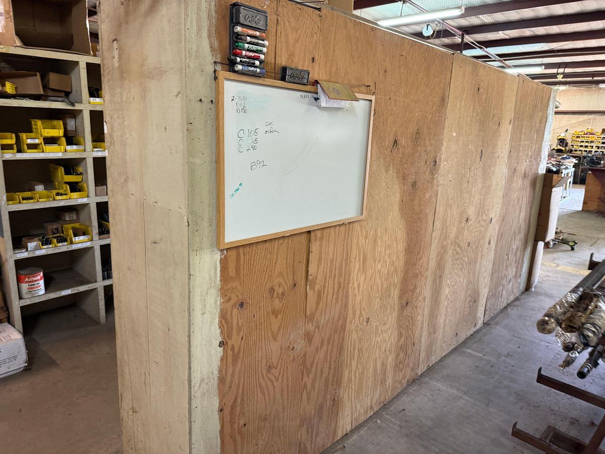 Used 14’ x 2’ x 7’ 42-BIN WOOD PARTS SHELF