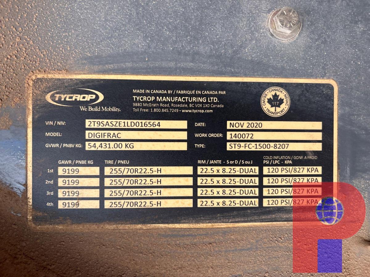 Used 2020 TRYCORP 53’ X 9’ 4-AXLE DIGIFRAC TRAILER