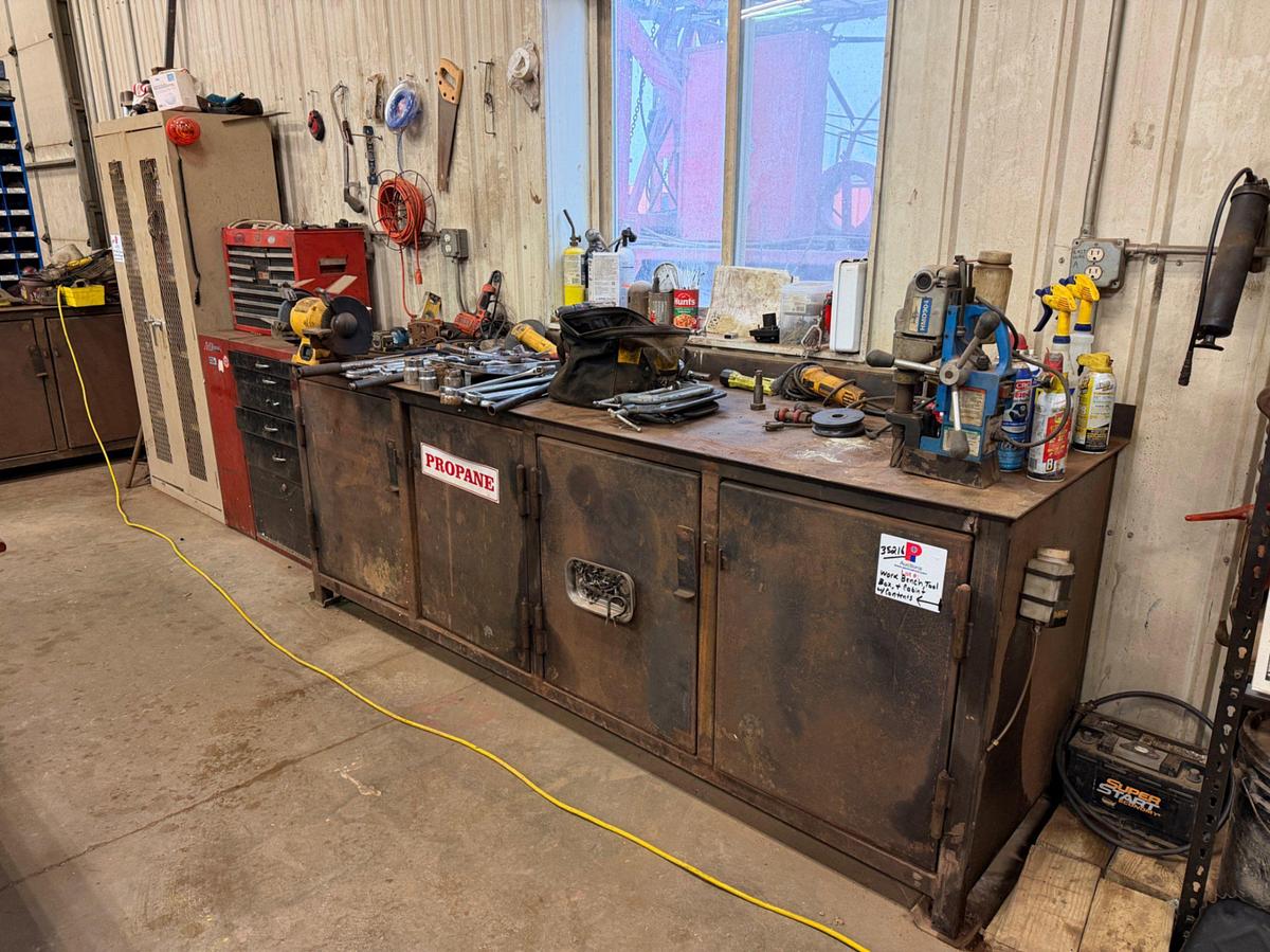 Used Work Bench, Tools & Tool Boxes on east wall to include: