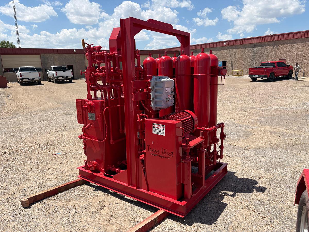 Used Texas west 5-station closing unit, skidded