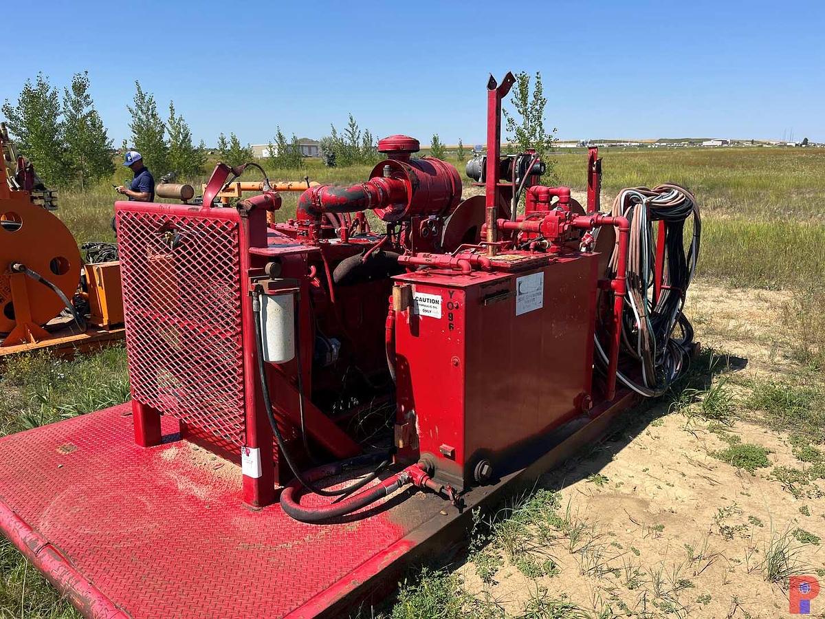 Used POWER SWIVEL SKID (NO SWIVEL) W/ DETROIT 4-71 DIESEL ENGINE, HOSES & REELS