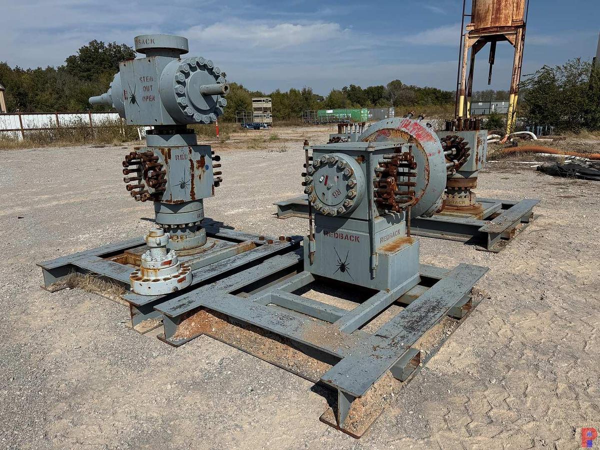 Used (4) 7’ X 6’ FRAC VALVE / BOP TRANSPORT SKIDS W/ 7-1/16” 15K WP MAN. FRAC VALVE, GOAT HEAD, VALVE BODIES, & ADAPTER SPOOLS