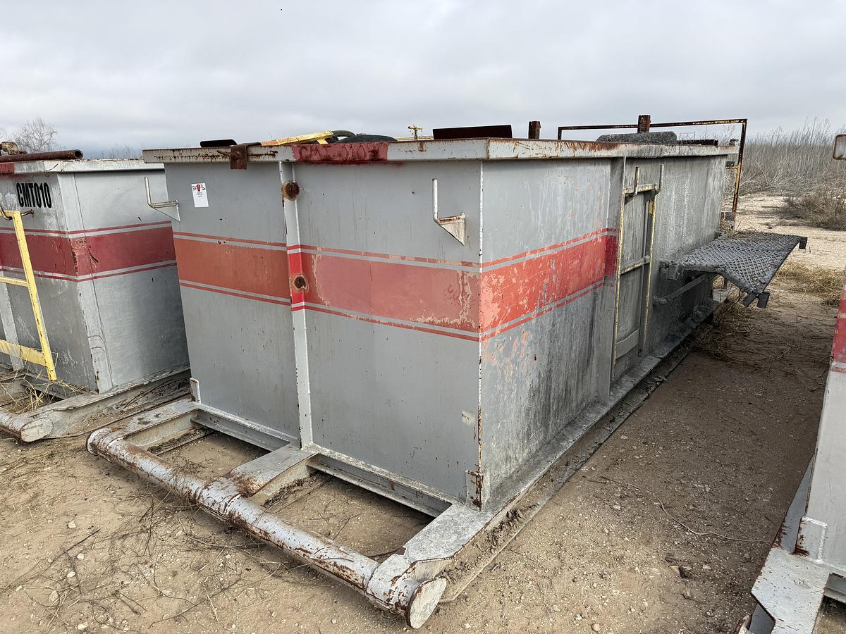 Used 15’ X 7’ X 5’ 3-COMP CEMENT MIXING TANK W/ AGITATORS, AIR VALVES CATWALK, PORCH,
