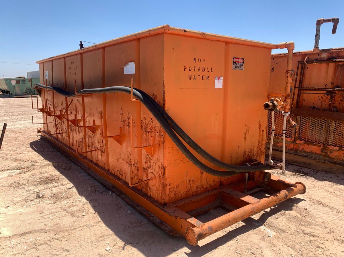 Used 21’ L x 9’ W x 8’ T 115 Bbl Open Top Skidded Tank
