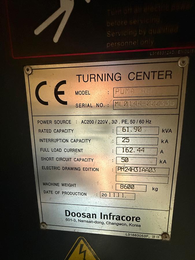 Used 2011 DOOSAN PUMA 480 CNC LATHE