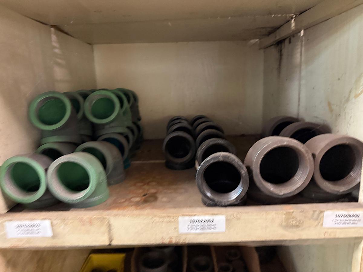 Used SECTION OF (100+) STD PIPE BUSHINGS, REDUCERS, TEES, ETC. , SOME COATED