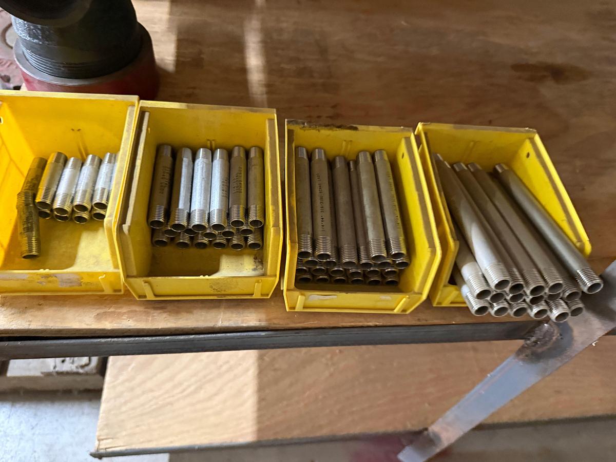 Used SECTION OF (15+) HEAVY WALL SS NIPPLES & SWAGES SIZES 1” THRU 2-7/8”, 3”, BARBED HOSE NIPPLES,