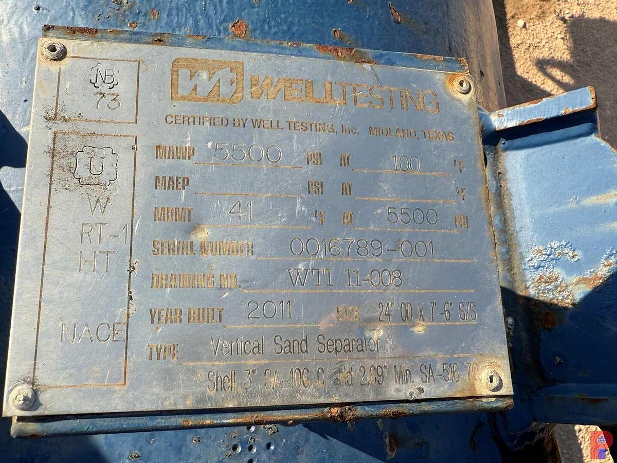 Used SKID MTD 24” X 7’6” 5500 PSI VERTICAL SAND SEPARATOR
