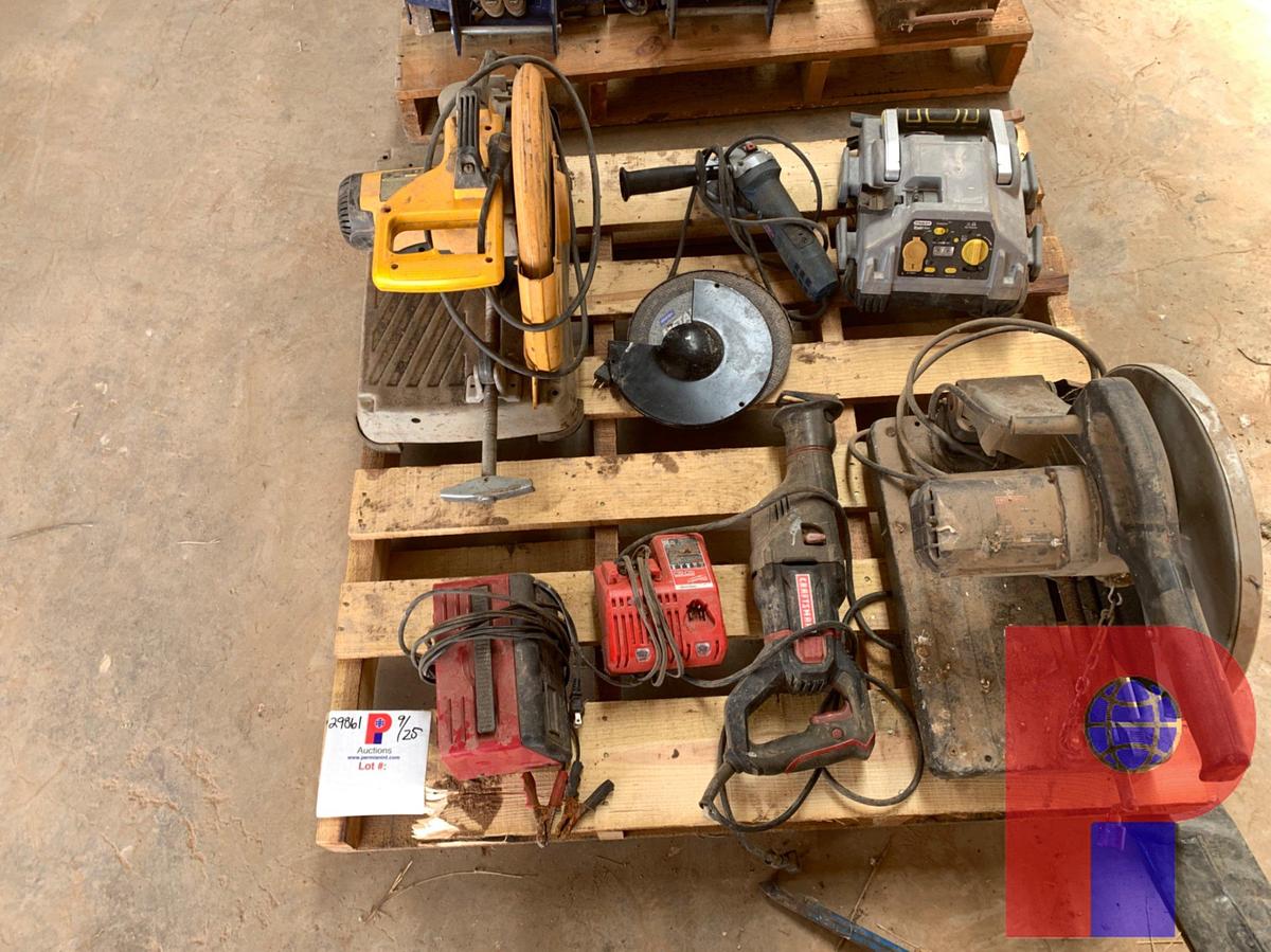 Used (2) CHOP SAWS, GRINDER, RECIPROCATING SAW, BATTERY CHARGER