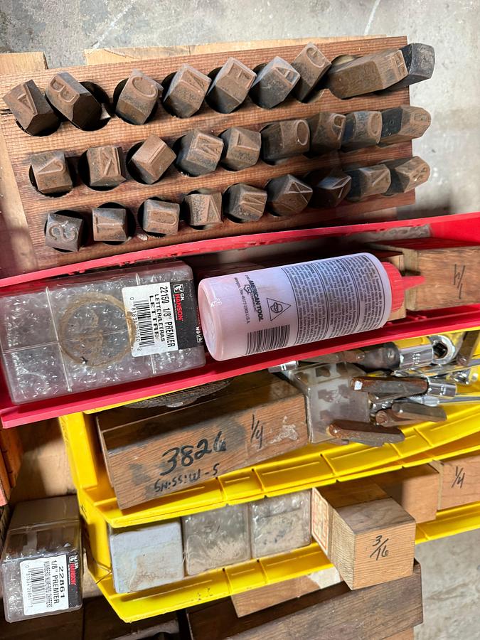 Used C.H. HANSON PALLET OF LETTERS, NUMBERS, STENCILS, (SOME UNUSED)