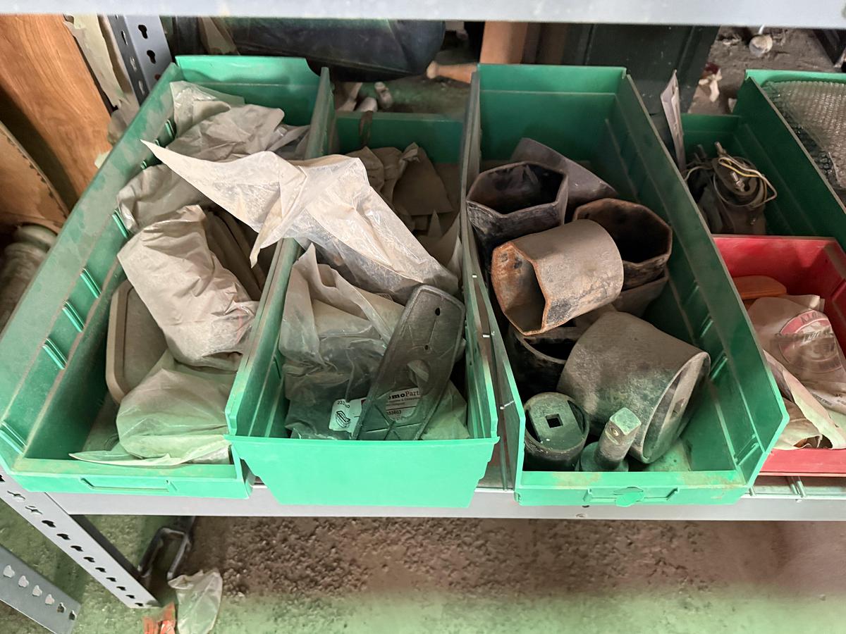 Used 96”L X 24”W X 72”H 3-SHELF RACK, (1) 24-COMP. FITTING BIN, & (1) 4-ROW ELECTRIC WIRE REEL RACK, ALL W/ TRUCK PART & RELATED