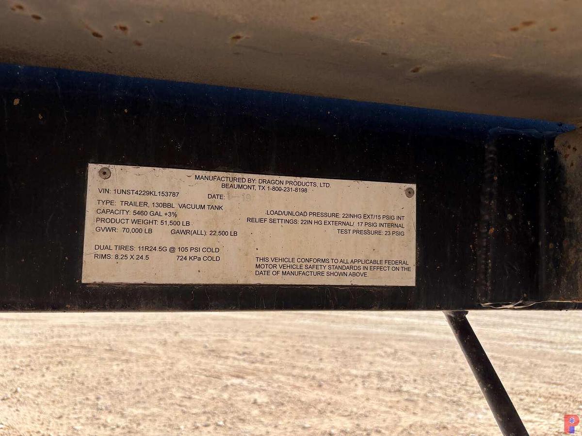 Used 2019 DRAGON 130BBL T/A VACUUM TRAILER