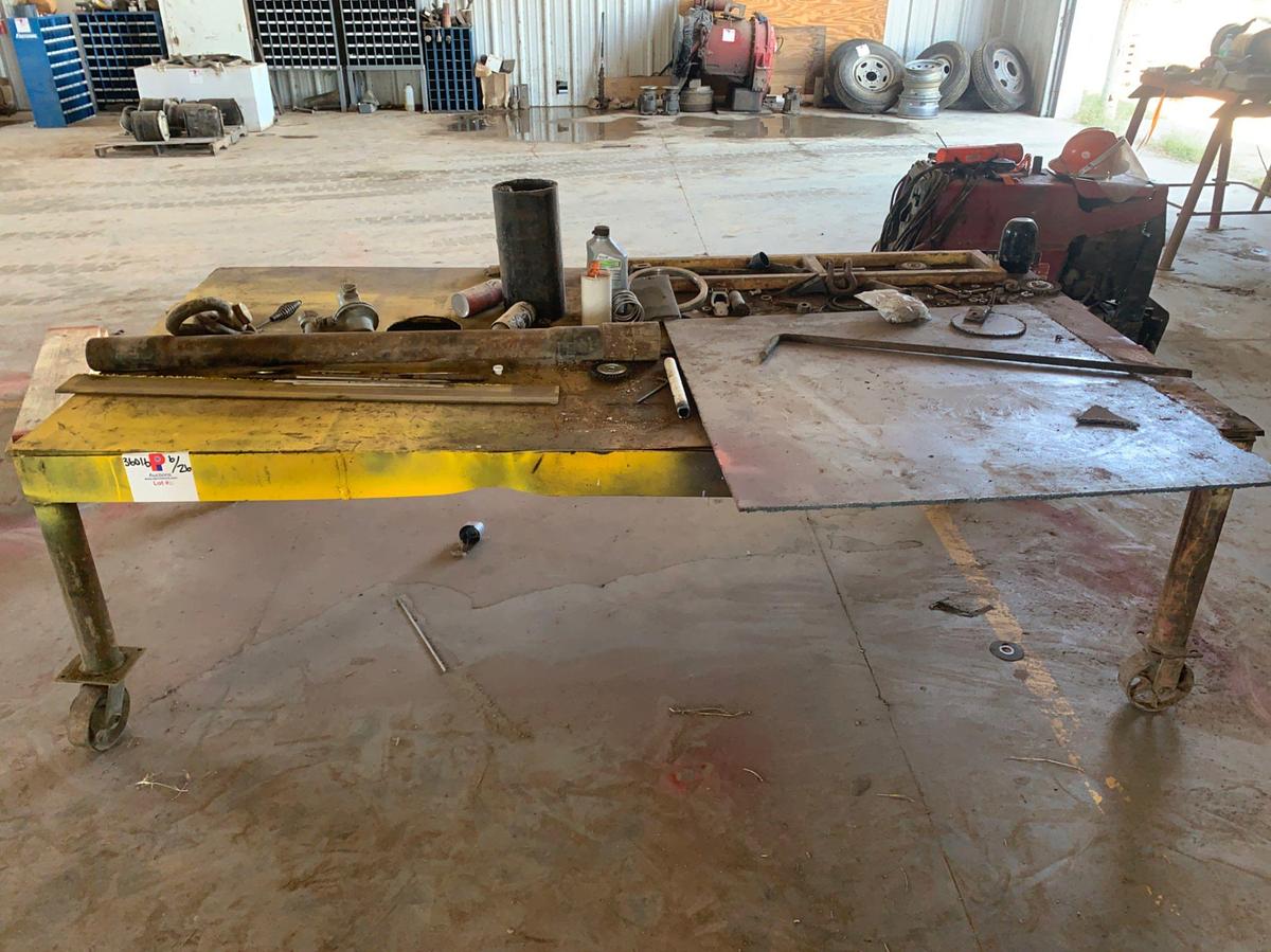 Used 8’ x 4’ x 2’ 6” Rolling Shop Table and all its Contents