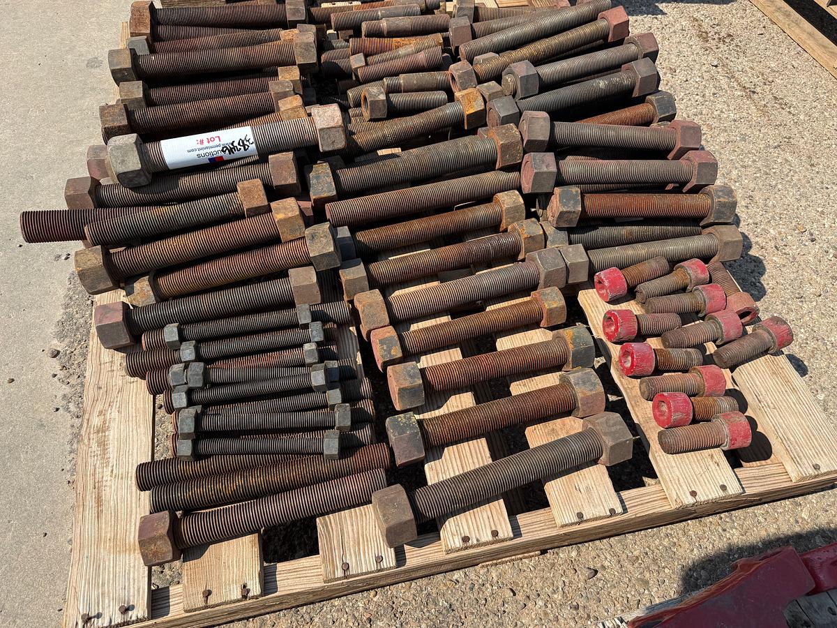 Used PALLET W/ (50+) MOSTLY 1-1/2” x 12” STUDS & NUTS