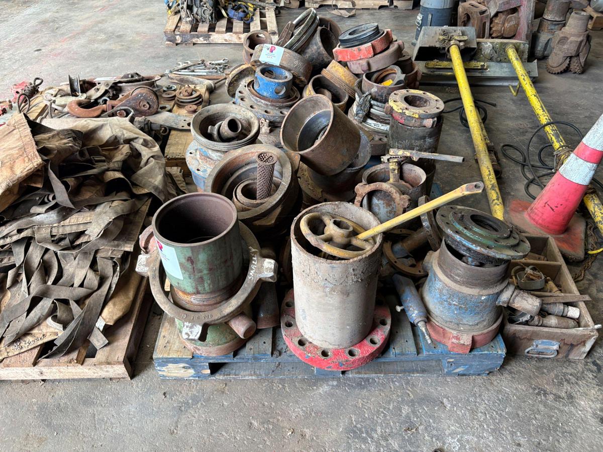 Used (4 pallets) assorted flanges, snatch blocks, we’ll head parts, flood lights, etc
