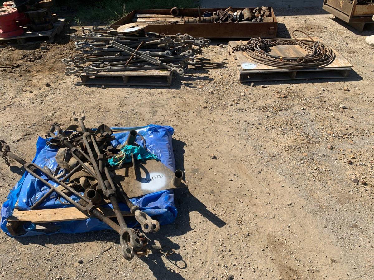 Used (3) Pallets of (15+) Turn Buckles, Spool of 3/8 Wire Rope, and 5/8 Wire Rope