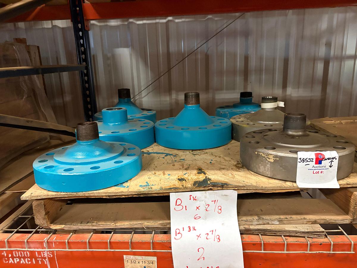 Used (7 pallets) w/ assorted landing flanges, 3” & 4” 1002 weco flanges, & unused 1-8x7 & 1-1/2-8x13 stud bolts