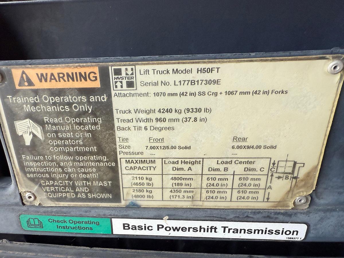 Used HYSTER H50FT 5K LBS FORKLIFT (INOPERABLE)