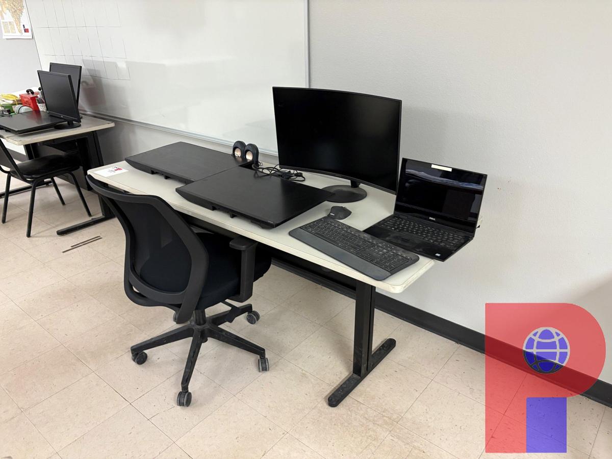 Used 6’ X 2’ X 2.5’ DESK W/ LAPTOP & (3) MONITORS