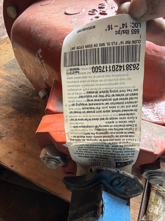 Used UNUSED CLOW 14" FLANGED GATE VALVE