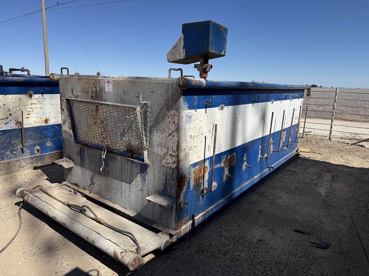 Used 80 BBL 16 X 7’ X 5’ REVERSE PIT TANK W/ IRON & HOSE RACK