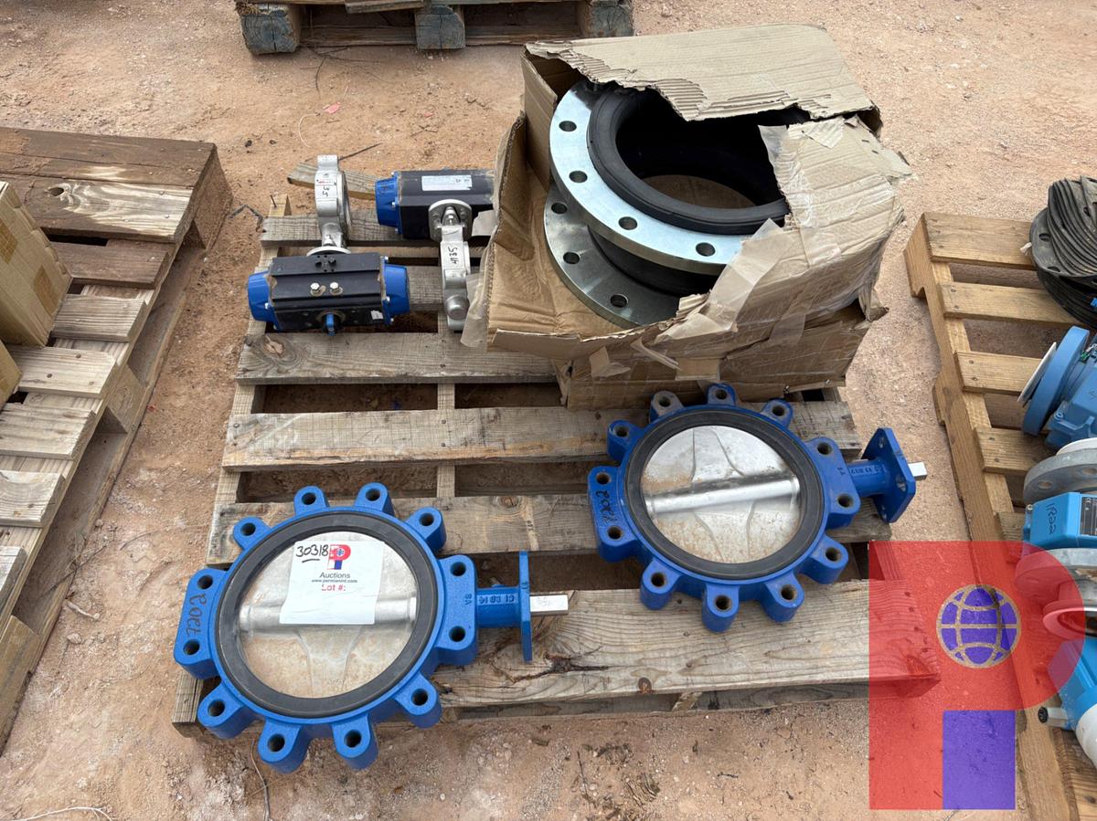 Used (2) NEW IN BOX 12” STAINLESS EXPANSION JOINTS, (2) 10” BUTTERFLY VALVES, & (2) 3” BUTTERFLY VALVES