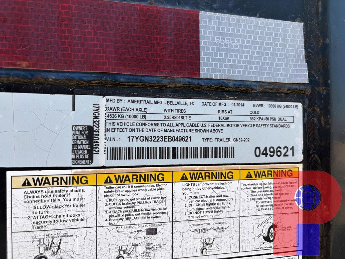 Used 2014 AMERITRAIL 32’ X 102” FLATBED GOOSENECK TRAILER