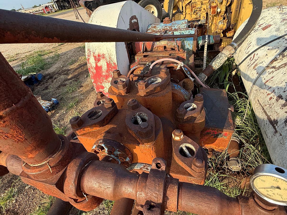 Used GARDNER DENVER FDFXXF 5X8 DUPLEX MUD PUMP P/B CATERPILLAR 3304PC TURBO, SKIDDED