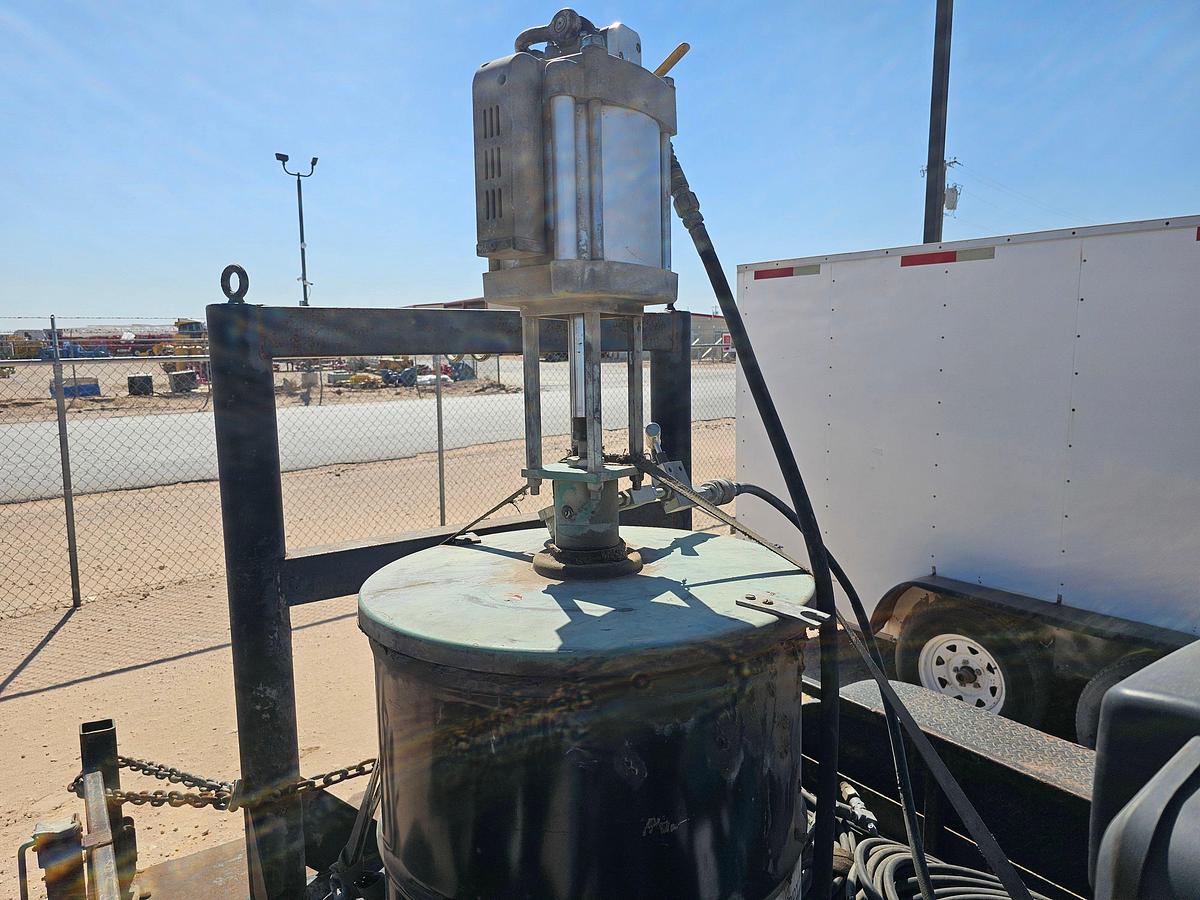 Used Portable pneumatic grease pump mtd on 12’ x 6’ shopbuilt t/a bumper pull trailer