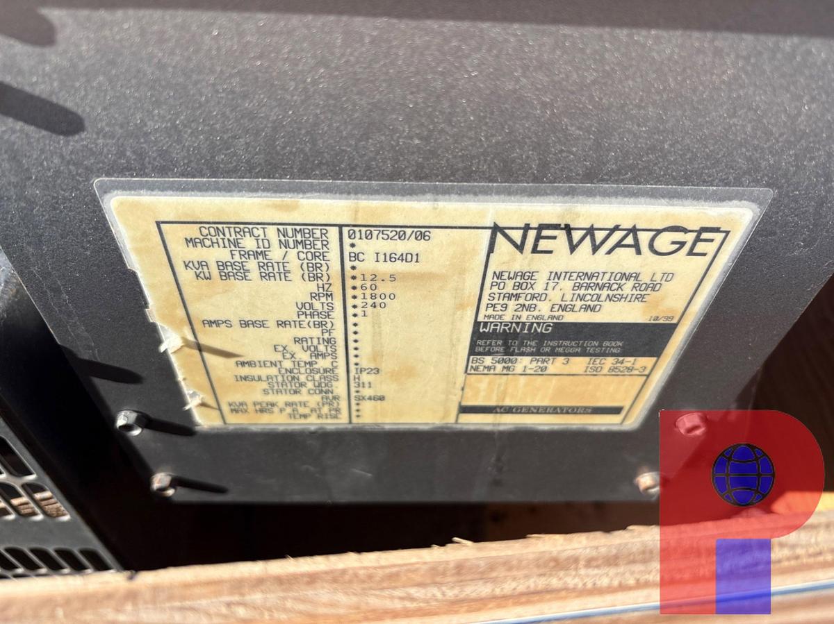 Used NEWAGE 12.5KW AC GENERATOR P/B: 3-CYLINDER DIESEL ENGINE