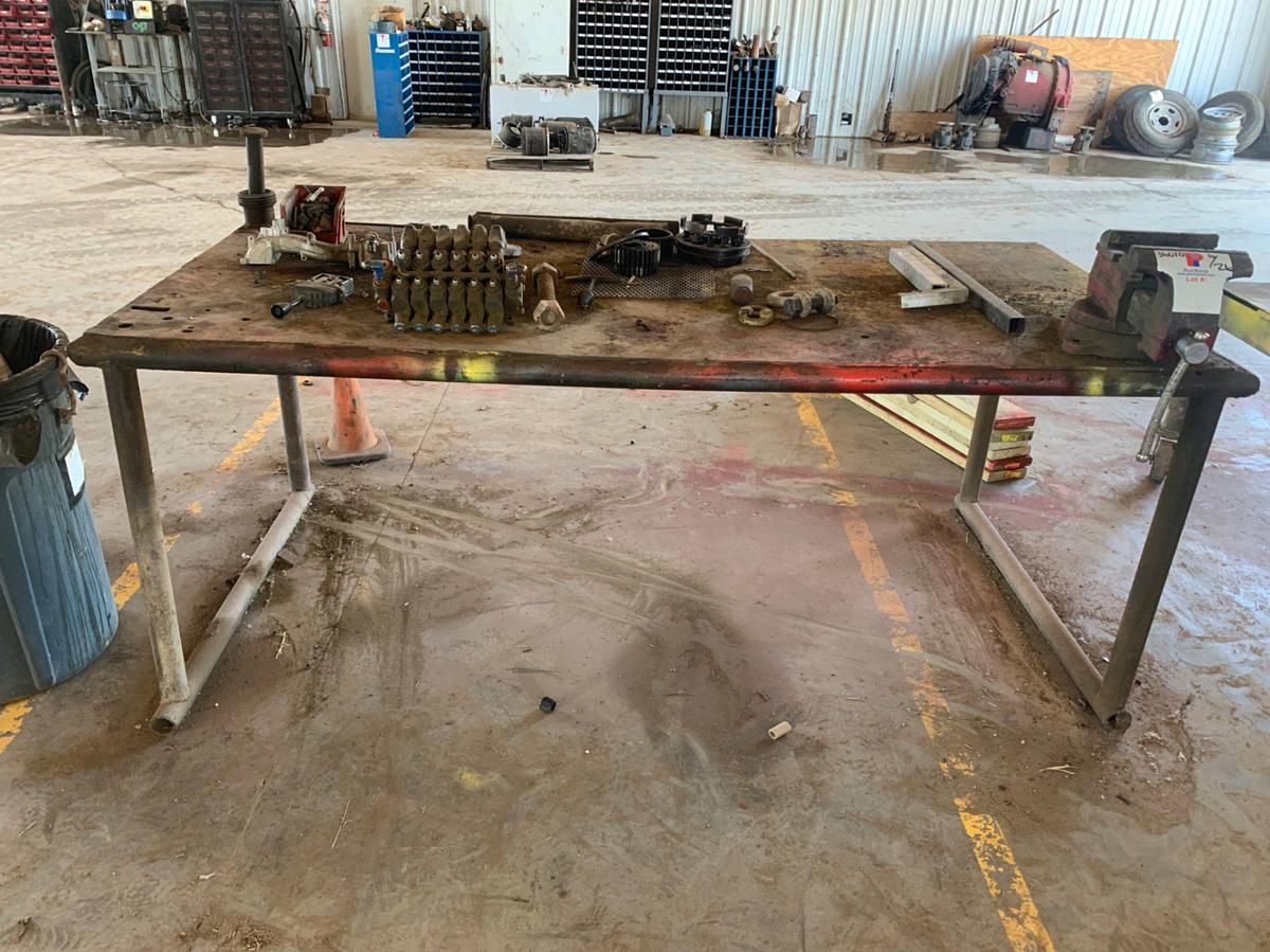 Used 8’ x 4’ x 3’ Shop Table w/ Wilton Vice