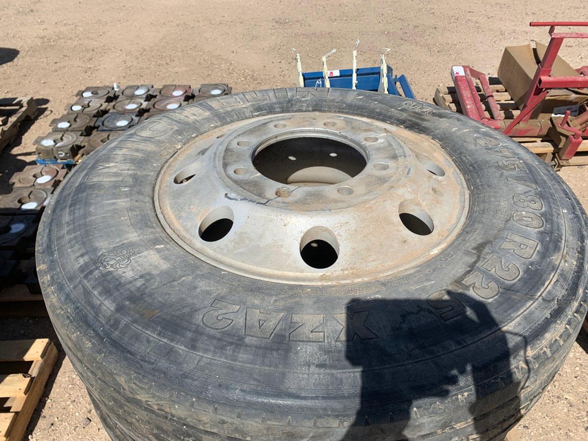 Used Pallets of 4 used Truck Tires W/ Aluminum Front Wheels