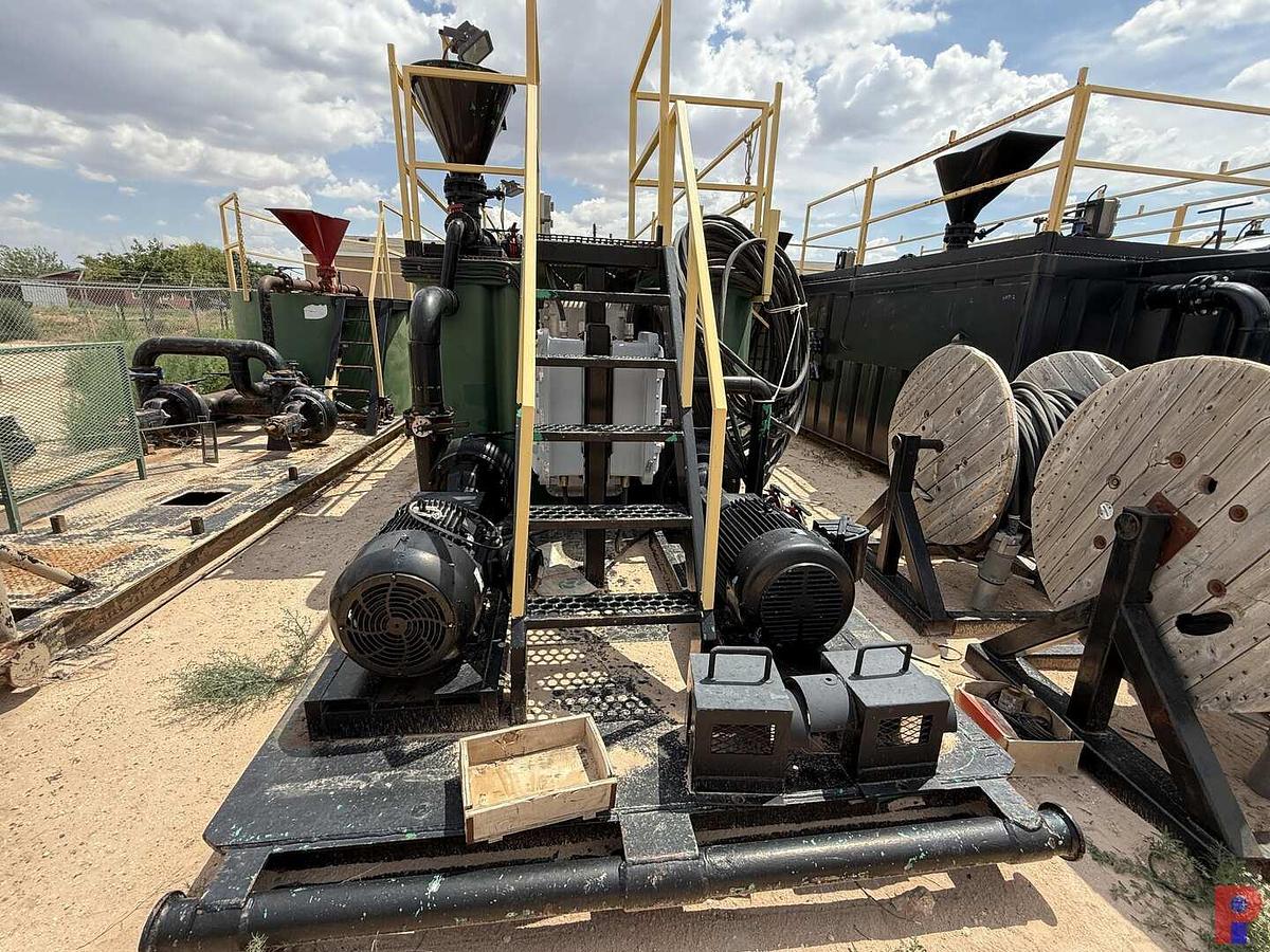 Used 30’L X 8’ W X 5.8’ 3-COMPARTMENT 180 BBL. MIXING TANK P/B (2) 75 HP ELECTRIC MOTORS