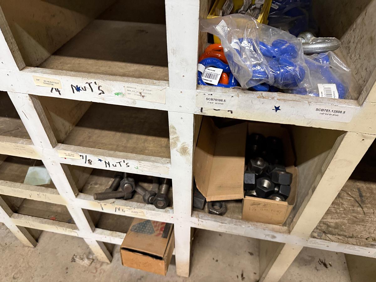 Used SECTION OF (50+)1/4” THRU 3/8” FIST GRIP U-BOLT CLAMPS, CHAIN HOOKS & BINDERS, SOME VICTAULIC COUPLINGS, ROD STRIPPER RUBBERS