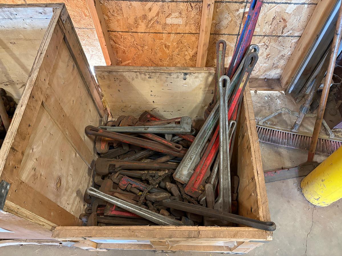 Used (4 crates) w/ hammers, hammer wrenches, pipe wrenches, and other misc. hand tools
