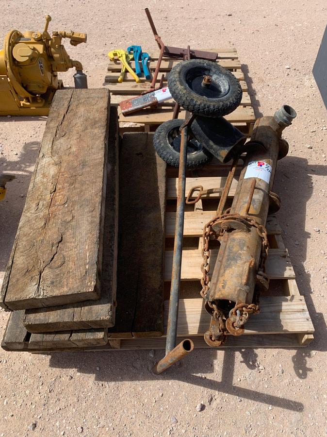 Used Pallet of Rig Boards,Tool Dolly, & 2 7/8 Mud Bucket