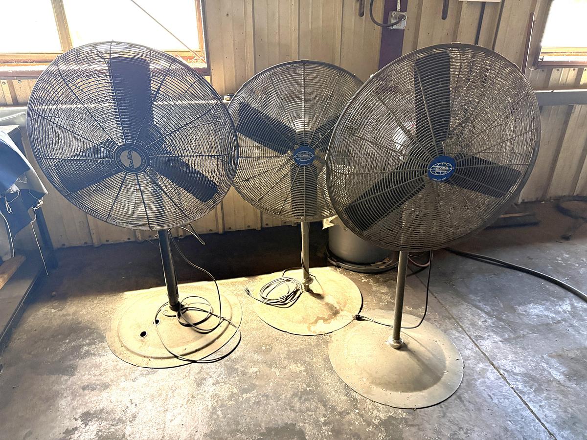 Used (3) GLOBAL 30” PEDESTAL SHOP FANS