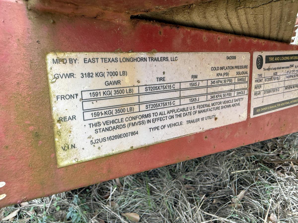 Used 2009 LONGHORN TRAILERS 16’ T/A BUMPER PULL UTILITY TRAILER