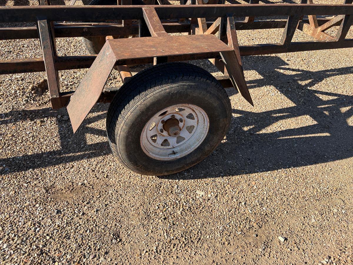 Used SHOPBUILT 29’ x 24” s/a bumper pull pipe trailer