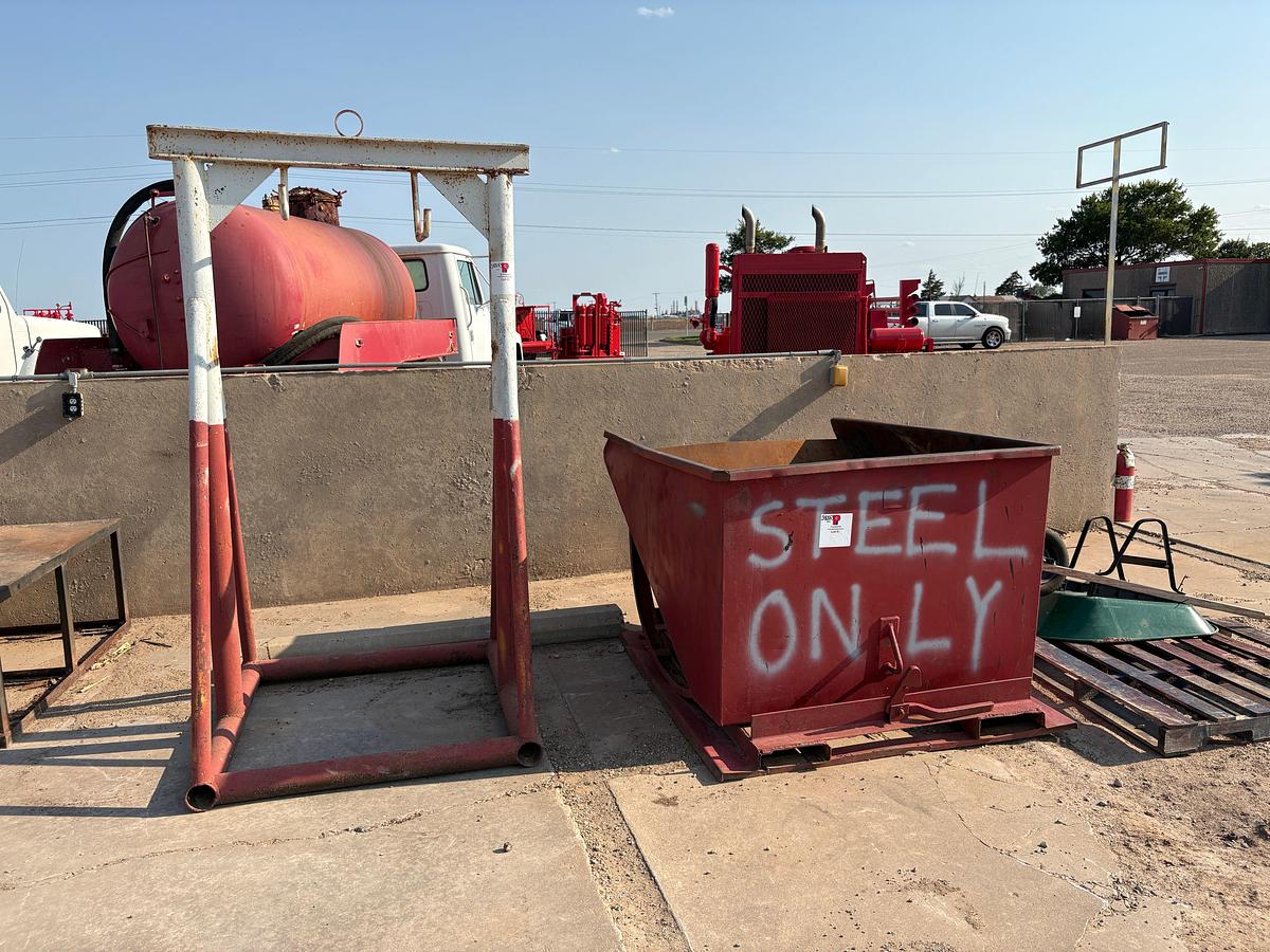 Used 4’ x 4’ x 7.5’ A-frame rack & 6’ x 5’ x 3.5’ self dumping hopper
